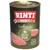 RINTI Singlefleisch Exclusive Pute Pur, 1 proteiini, viljaton. Kuvassa kaksi kalkkunanlihapalaa purkissa.