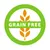 Grain Free. Символ беззерновых продуктов с зелёным кругом и оранжевым мотивом пшеницы.