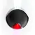 Dispositivo rotondo in plastica nera con luce LED bianca superiore e luce rossa inferiore visibile, senza marchi o testo identificativo.