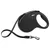 Retractable black lead with ergonomic handle and metal clip, shown extended for attachment to a collar or harness.