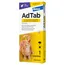 AdTab Elanco comprimidos masticables para gatos 0,5–2,0 kg. Elimina pulgas y garrapatas, eficaz 30 días. 1 comprimido, 12 mg lotilaner. Imagen de un gato naranja en el envase.