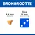 Brokgrootte: brokje 8,4 mm naast dobbelsteen (aangeduid als 'Dice') van 16 mm ter vergelijking.