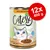 Catessy Chunks with Duck & Liver, 12x400g, ohne Zuckerzusatz, Abbildung einer Dose mit Futterstückchen auf Teller.