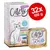 Catessy Fine Paté, 32x100g, Sorten: Wild, Fasan & Pute, Lamm, MSC-Scholle & Seelachs. Ohne Zuckerzusatz. Verpackung und Schale mit Katzenmotiv sichtbar.