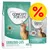 Pienso y sobre de comida para gatos esterilizados Concept for Life, texto visible: Sterilised Cats, 400 g y 85 g. Símbolo de porcentaje en círculo amarillo. Pienso y sobre de comida para gatos esterilizados Concept for Life, texto visible: Sterilised Cats, 400 g y 85 g. Símbolo de porcentaje en círculo amarillo.