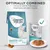 Instructional image showing one pouch of wet food combined with a daily portion of dry food for sensitive cats, as recommended on the packaging.