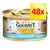Lot de 48 boîtes Gourmet Gold Raffiniertes Ragout mit Thunfisch, image d’une boîte avec un chat blanc et pâtée au thon. Texte en allemand visible sur l’emballage.