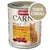 animonda Carny Adult Rind, Huhn + Entenherzen, 100% frische Zutaten, Ohne Getreide, Made in Germany, SENZA CEREALI, immagine di un gatto e carne visibile sulla confezione