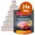 Rocco Real Hearts Chicken, confezione da 24 lattine da 800 g. Testo visibile: 'WITH WHOLE CHICKEN HEARTS', 'Chicken', 'Huhn', 'Poulet'. Immagine di carne e cuori di pollo.
