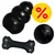 Juguetes para perros KONG negros: hueso, pelota y juguete clásico. Símbolo de porcentaje en círculo amarillo indica oferta o descuento visible.