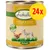 Lukullus Geflügel & Lamm Adult, 800 g dåse. Tekst: mit Kartoffeln, Löwenzahn und Leinöl. 24x markeret på gul cirkel. Billede af høne og lam på etiketten.