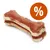 Osso masticabile per cani con rivestimento marrone e simbolo percentuale bianco su sfondo arancione, indicazione di offerta o sconto visibile nell'immagine.