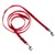 Rote Hundeleine aus Nylon mit zwei Metallkarabinern und mehreren Metallringen.