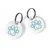 Two round white tags with metal rings, each featuring a blue paw print design.