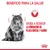 Beneficio para la salud. Ayuda a reducir la formación de placa dental y sarro. Imagen de un gato y símbolo de diente con placa.