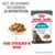 Royal Canin Urinary корм для кошек, мелкие кусочки в соусе. Помогает поддерживать здоровье мочевыводящих путей по внутреннему исследованию. Видна упаковка и поданный продукт.