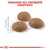 Três croquetes de ração com texto 'Tamanho do croquete adaptado' e escala desenhada a indicar 1 cm de diâmetro. Três croquetes de ração com texto 'Tamanho do croquete adaptado' e escala desenhada a indicar 1 cm de diâmetro.