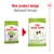 Comparison of old and new Royal Canin X-Small Adult 8+ packaging, showing updated product design and optimised formula.
