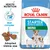 Royal Canin Starter Mother & Babydog Mini -koiranruokapakkaus, kuvassa kolme pientä koiraa, nappuloiden koko esitetty, tekstit: Health Nutrition, Start complex, Adapted kibble size, Rehydratable.