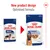 Image showing Royal Canin Maxi Adult 140g pouch with new product design and optimised formula, comparing old and updated packaging side by side.