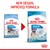 Royal Canin Junior Giant food packaging update showing new design and improved formula for adult weight over 45 kg, suitable for 8-18/24 months.