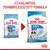 Royal Canin Puppy Giant kutyatáp régi és új csomagolása, felül: Új kialakítás, továbbfejlesztett formula. Bal: 45 kg, jobb: 2–8 months/mois, adult weight over 45 kg.