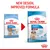 Royal Canin Puppy Medium 11–25 kg, nyt design og forbedret formel. Ny emballage viser: Puppy 2–12 months, Adult Weight 11–25 kg, billede af hvalp, trin 3.