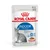 Royal Canin Indoor Sterilised kattenvoer, 85 g. Tekst: suitable for sterilised cats, gravy-sauce, indoor adult cats. Afbeelding van een kat en stukjes voer in saus op de verpakking.