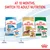 Feeding guide showing to switch from puppy food at 2-10 months to adult nutrition at 10 months, with images of Royal Canin puppy and adult food products.