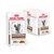Royal Canin Veterinary Gastrointestinal Fibre Response Chunks in Gravy macskaeledel tasak és doboz, macskaképpel, barna-fehér csomagolásban.