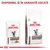 Plic și sac Royal Canin Gastrointestinal Moderate Calorie pentru pisici, text vizibil: DISPONIBIL ȘI ÎN VARIANTĂ USCATĂ. Ambalaje cu imagine de pisică și denumirea produsului.