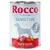 Rocco Sensitive natvoer, 400 g blik. Tekst: It's Meat Time, Sensitive, Single 1 Protein, Beef & carrots, Rind & Möhren, Boeuf et carottes. Afbeelding van rundvlees en wortels.