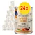 Sandelle Gans & Huhn + Karotte våtfoder för katt, 24-pack burkar. Text: no added grain, olivolja, 100 % exquisite, with goose & chicken & carrot.