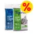 Två påsar Tigerino Natural Clay Clumping Litter, en blå och en grön med kattbild. Text: ultra absorbent & efficient, fast odour control, immediate clumping, extremely low-dust. Procenttecken. Två påsar Tigerino Natural Clay Clumping Litter, en blå och en grön med kattbild. Text: ultra absorbent & efficient, fast odour control, immediate clumping, extremely low-dust. Procenttecken.