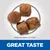Kibble pieces shown with approximate size 4 x 7.5mm and text stating great taste.