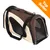 Borsa trasportino in tessuto beige e marrone con inserti in rete nera, manici e tracolla regolabile. Testo visibile: Top Seller. Borsa trasportino in tessuto beige e marrone con inserti in rete nera, manici e tracolla regolabile. Testo visibile: Top Seller.
