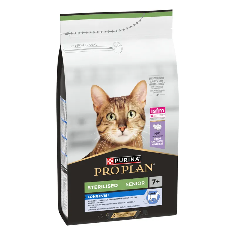 PURINA PRO PLAN Sterilised Senior 7+ Longevis pavo - 4 x 1,5 kg - Pack Ahorro