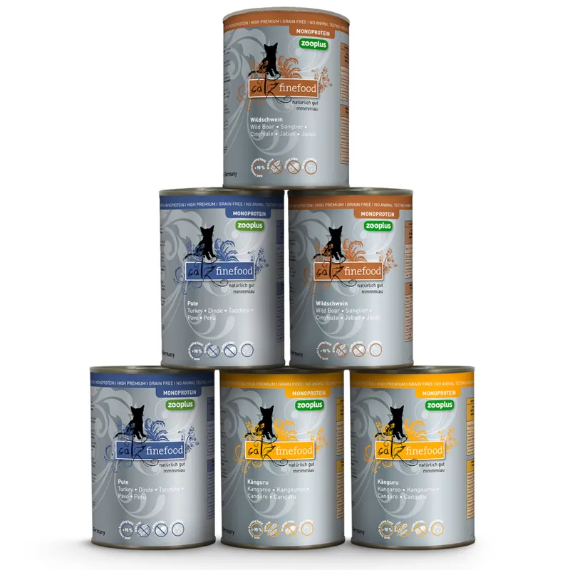 catz finefood Monoprotein zooplus 24 x 400 g - Pack mixto - 3 variedades (pavo, canguro, jabalí)