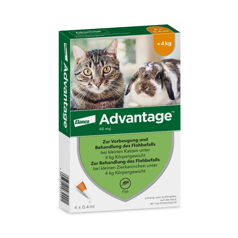 Advantage® für Katzen und Zierkaninchen - Sparpaket: 8 Pipetten x 0,4 ml (< 4kg)