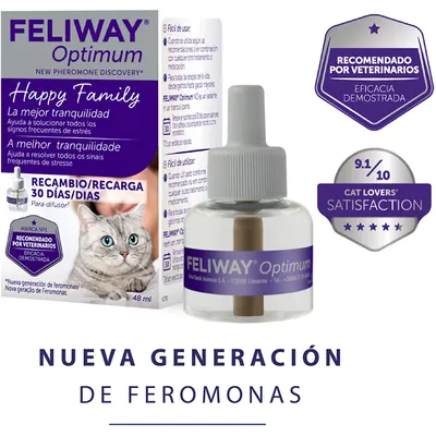 FELIWAY Optimum recambio 30 días para difusor, nueva generación de feromonas. Recomendado por veterinarios, eficacia demostrada, satisfacción 9,1/10 según Cat Lovers.