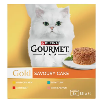 Gourmet Gold Savoury Cake 8 x 85g - Mixed Pack I (Chicken, Beef, Tuna & Salmon) Gourmet Gold Savoury Cake 8 x 85g - Mixed Pack I (Chicken, Beef, Tuna & Salmon)