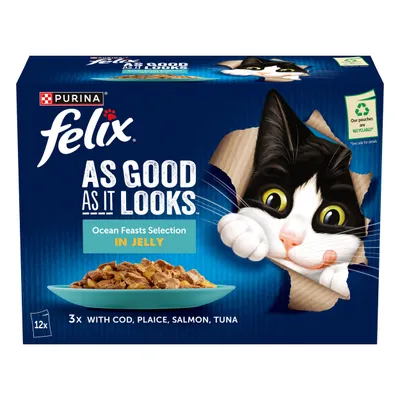 48 x 85g Felix Wet Cat Food - 3 + 1 Free! * - As Good As It Looks Ocean Feasts in Jelly (48 x 85g) 48 x 85g Felix Wet Cat Food - 3 + 1 Free! * - As Good As It Looks Ocean Feasts in Jelly (48 x 85g)