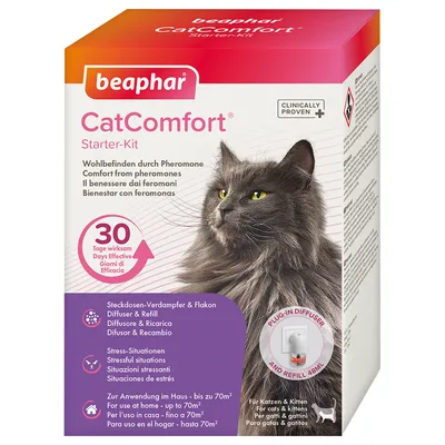 beaphar CatComfort Starter-Kit, bienestar con feromonas para gatos. Difusor y recambio 48 ml, efectivo 30 días, para uso en casa hasta 70 m². Para gatos y gatitos. Situaciones de estrés.