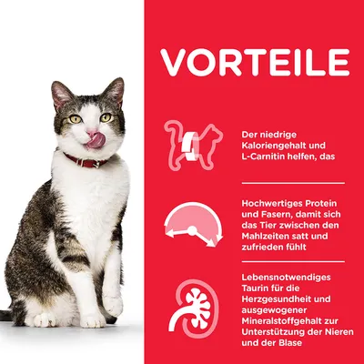 Vorteile: Niedriger Kaloriengehalt und L-Carnitin, hochwertiges Protein und Fasern für Sättigung, lebensnotwendiges Taurin und Mineralstoffe zur Unterstützung von Herz, Nieren und Blase.