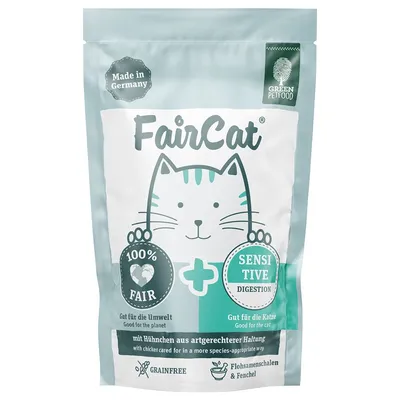 FairCat Sensitive. Made in Germany, 100% fair, gut für die Umwelt, mit Huhn aus artgerechter Haltung, grainfree, Flohsamenschalen & Fenchel.