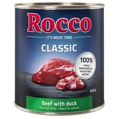Rocco Classic Nassfutter, Sorte Beef with Duck, 800g Dose. 100% frische Zutaten, getreidefreie Rezeptur.