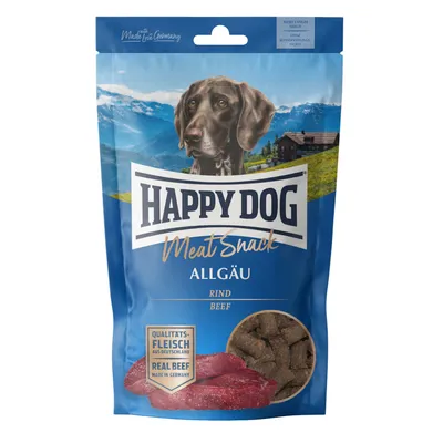 Happy Dog Meat Snack Allgäu vită. Carne de calitate din Germania, Real Beef Made in Germany. Fără conservanți, rămâne proaspăt mai mult timp.