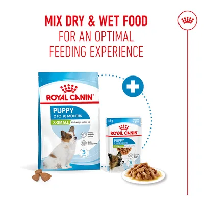 ROYAL CANIN Puppy X-Small 2 to 10 months dry and wet food, Note: Mix dry & wet food for an optimal feeding experience.