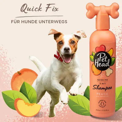 Pet Head Quick Fix 2-in-1 Shampoo Peach mit Arganöl, 300ml. Für Hunde unterwegs.