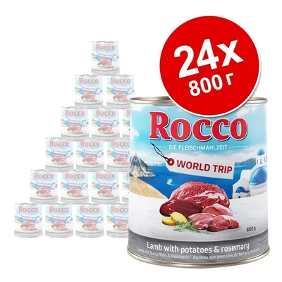 Rocco World Trip консервирана храна, агнешко с картофи и розмарин, 24×800 г. Видими текстове: Lamb with potatoes & rosemary, 800 g.